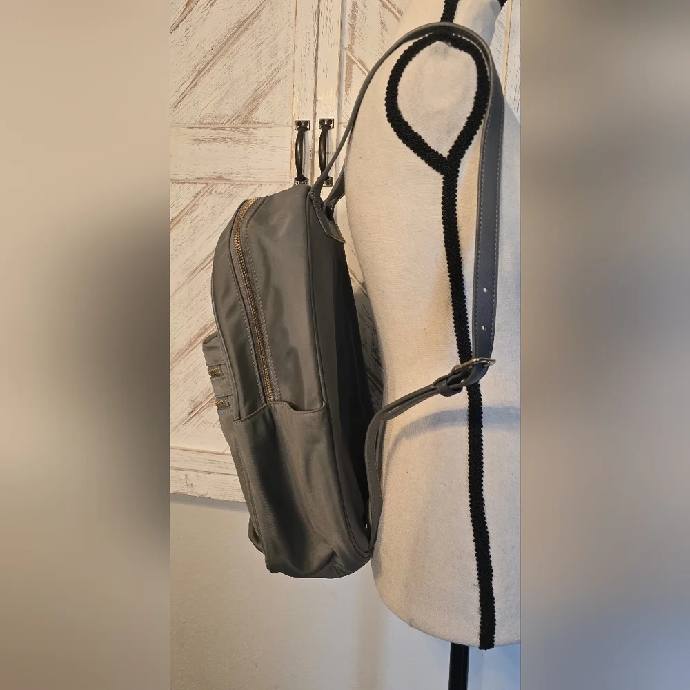 Kate Spade Grey Leather Backpack Gold Hardware Pebbled Mini Bag Purse
